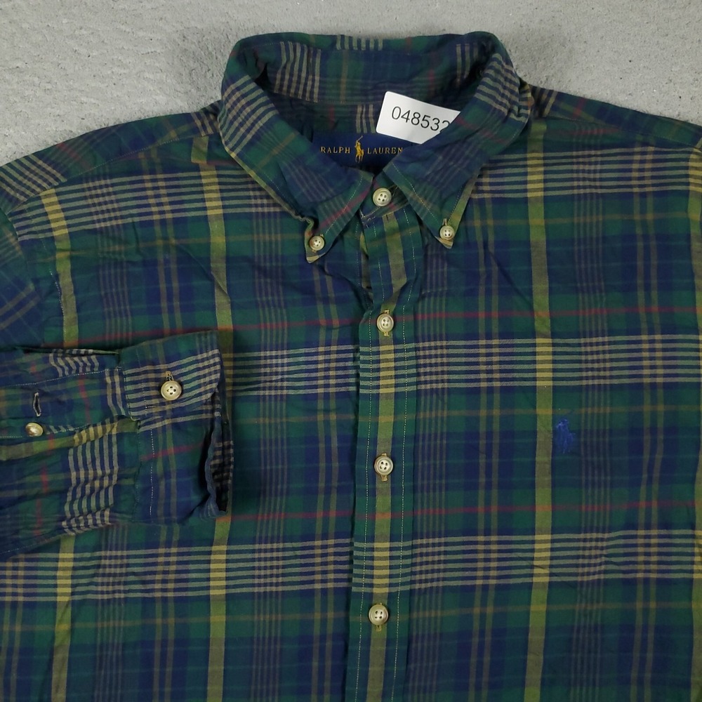 Ralph Lauren Shirt Mens Large Blue Plaid Pony Button Up Long Sleeve